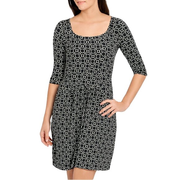 J. McLaughlin Black and White Geometric Print Stretch Knit Dress Size Small - Picture 1 of 10